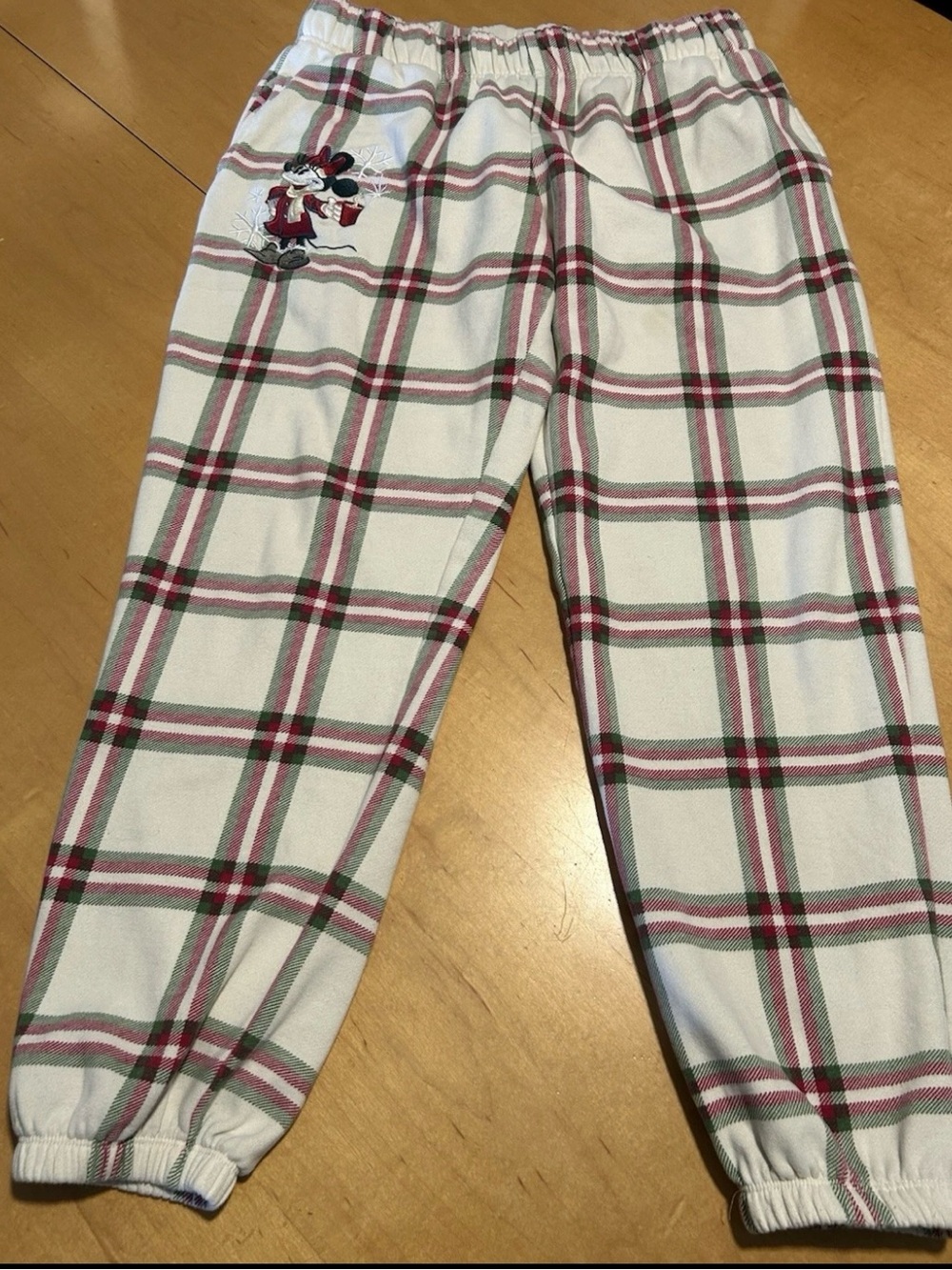 Women’s Plaid Cozy Lounge Pants with Minnie Mouse Embroidery - White/Red/Green